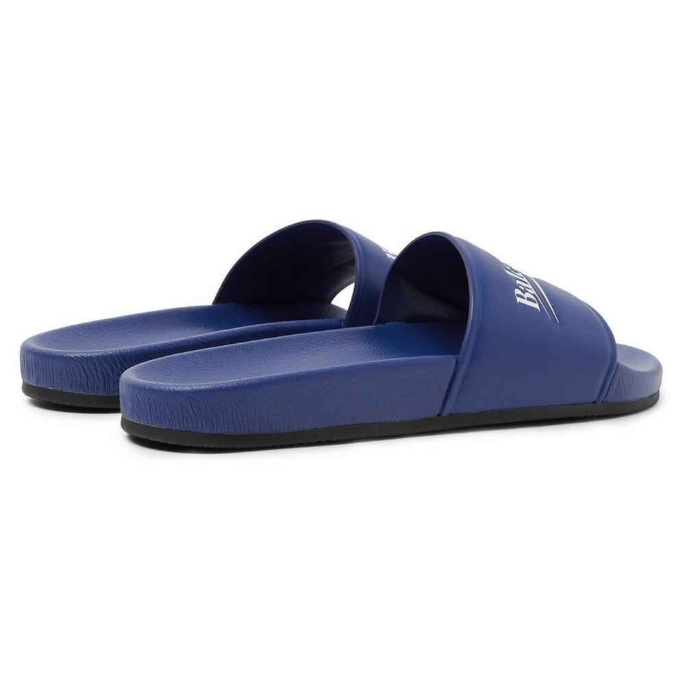 Balenciaga Blue Leather Campaign Logo Slide Pool Sandal Flip Flop Flat 44 11 - Picture 13 of 15